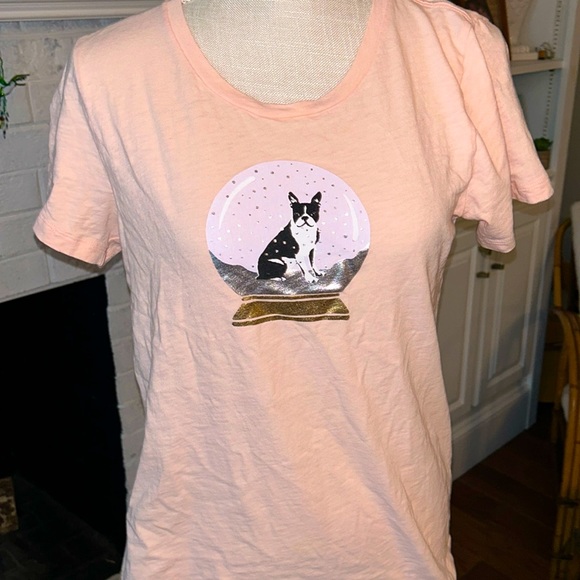 J. Crew Tops - J Crew Collector Tee Frenchie Puppy Globe Pink